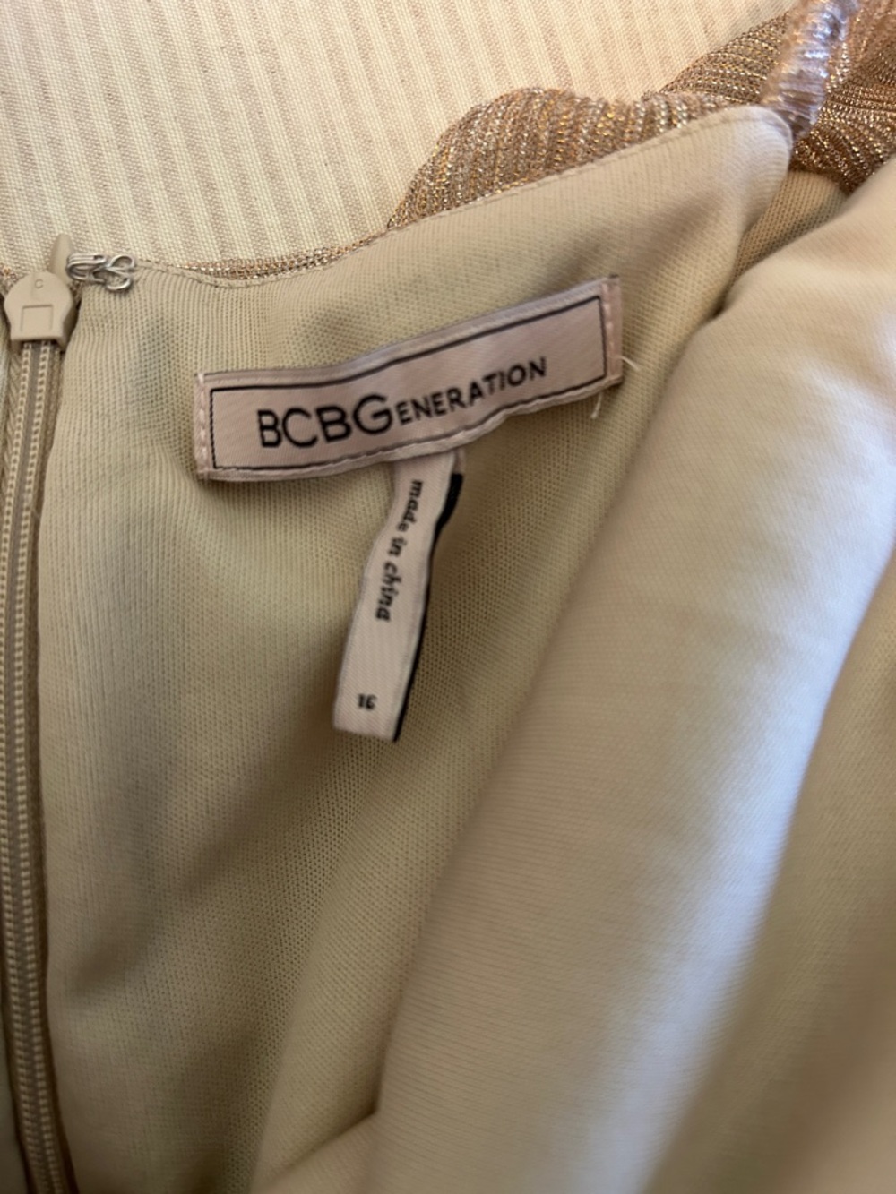 BCBGeneration Shimmery Taupe Ruched Long-Sleeve Cocktail Dress - Picture 4 of 9